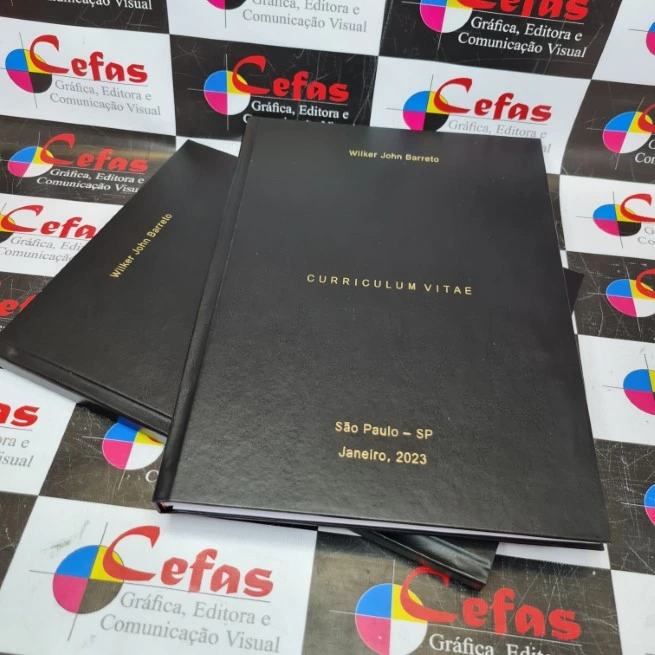Encadernação de curriculum vitae capa dura com letras douradas ou prateadas